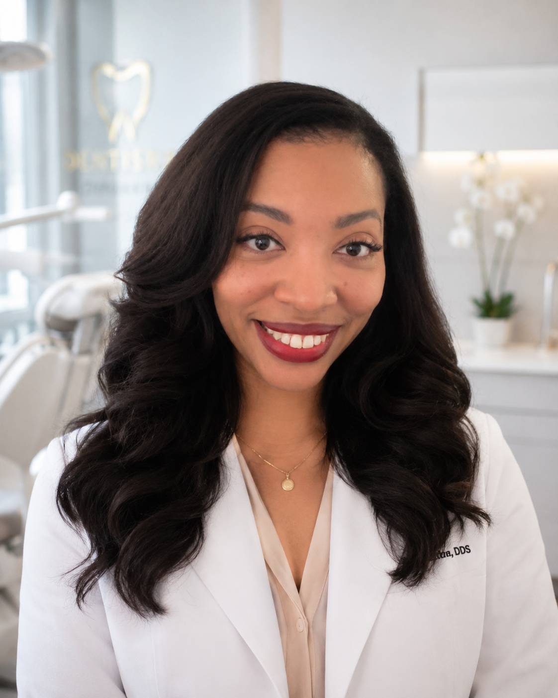 Professional portrait of Dr. Cynthia Brown, DDS in a dental coat